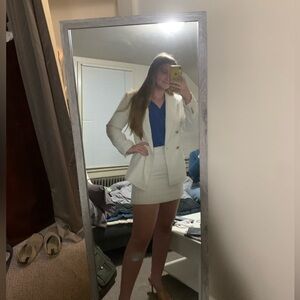 H&M White Skirt Suit Set with Blue Nine West Blouse